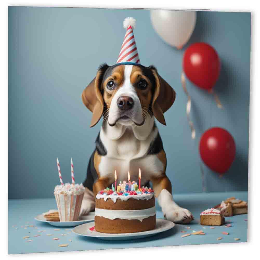 Beagle Birthday Card 145 x 145mm - Purple Fox Gifts
