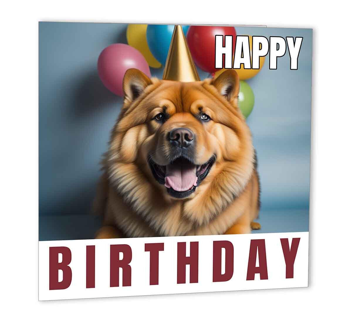 Chow Chow Birthday Card 147 x 147mm Cute Dog Happy Birthday Card - Purple Fox Gifts