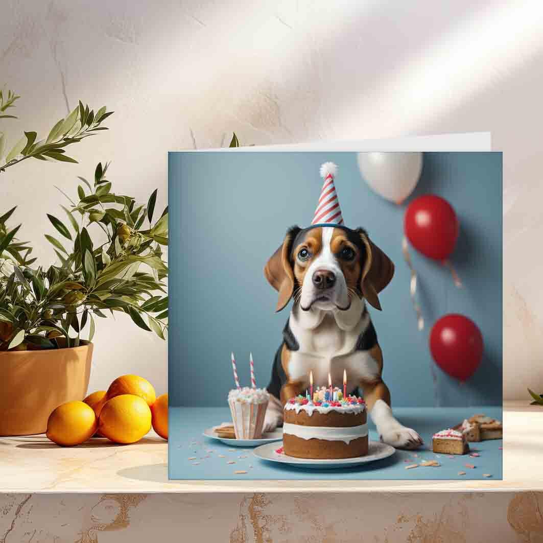 Beagle Birthday Card 145 x 145mm - Purple Fox Gifts