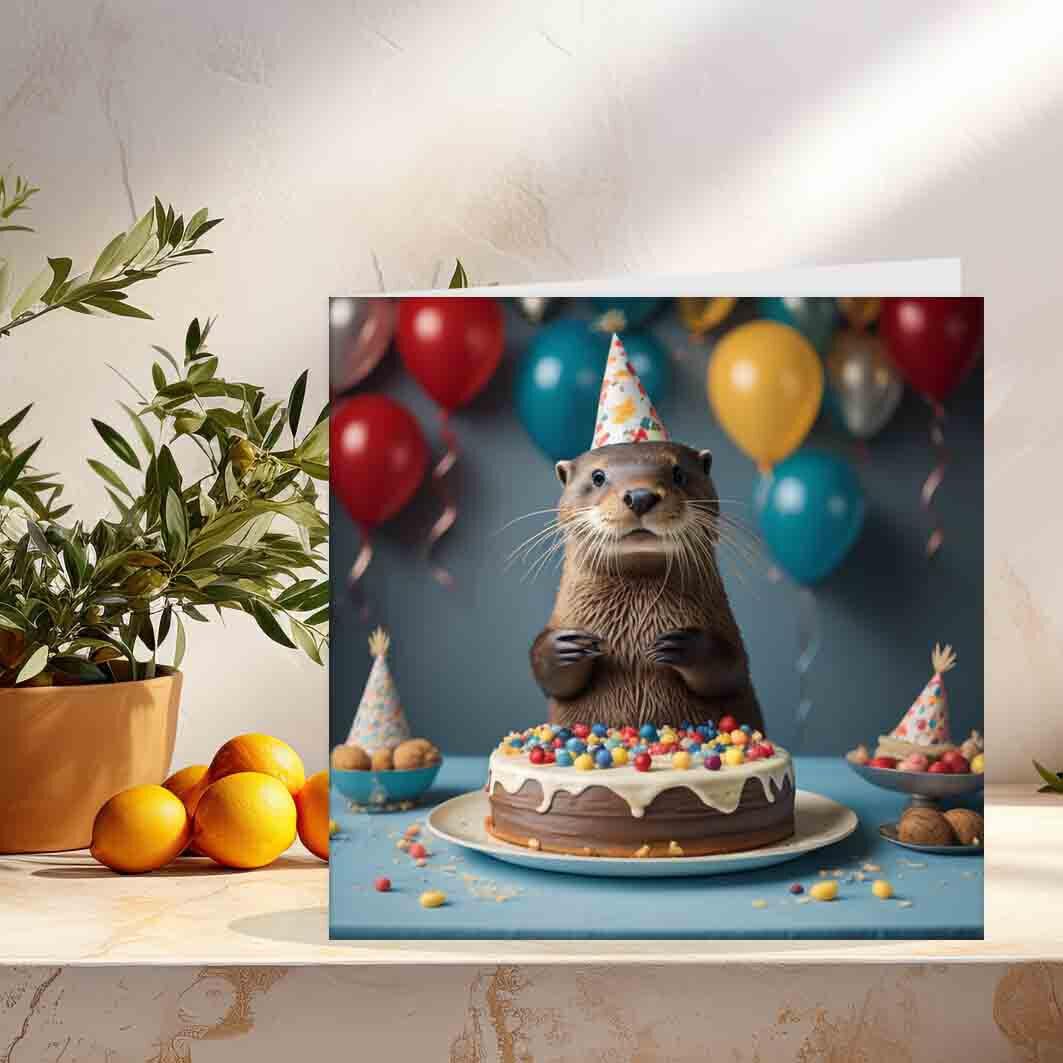 Otter Birthday Card - Cute Otter Card 145 x 145mm - Purple Fox Gifts