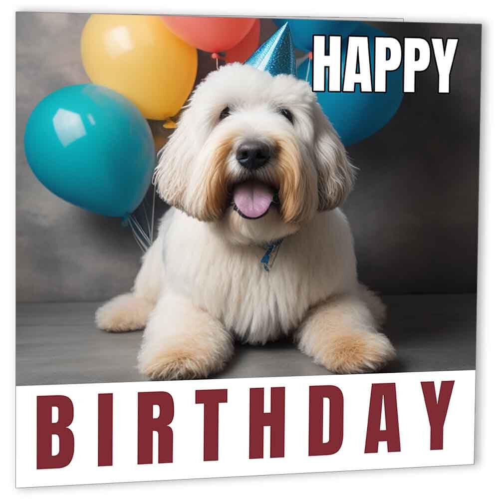 Old English Sheepdog Birthday Card 147 x 147mm - Purple Fox Gifts