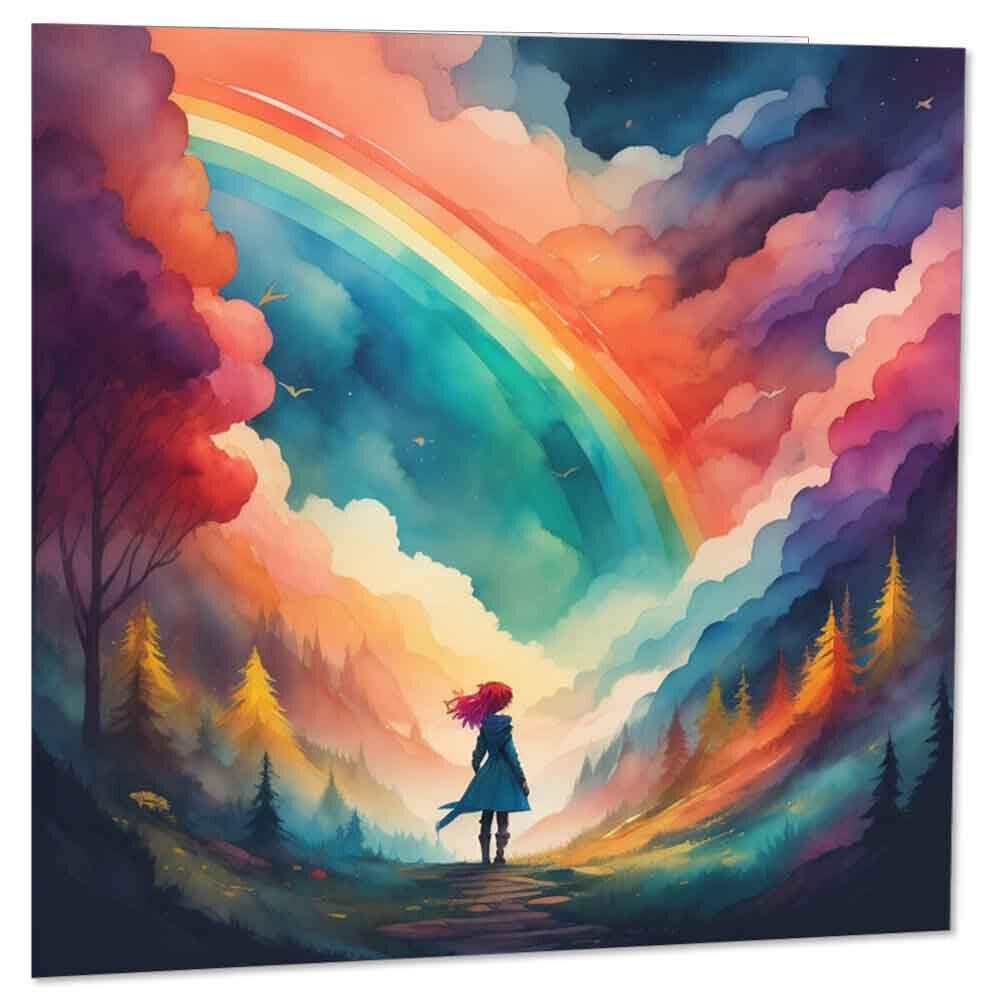 Rainbow Forest Gir Card Woodland Rainbow Adventure New Start Card 145 x 145mm - Purple Fox Gifts