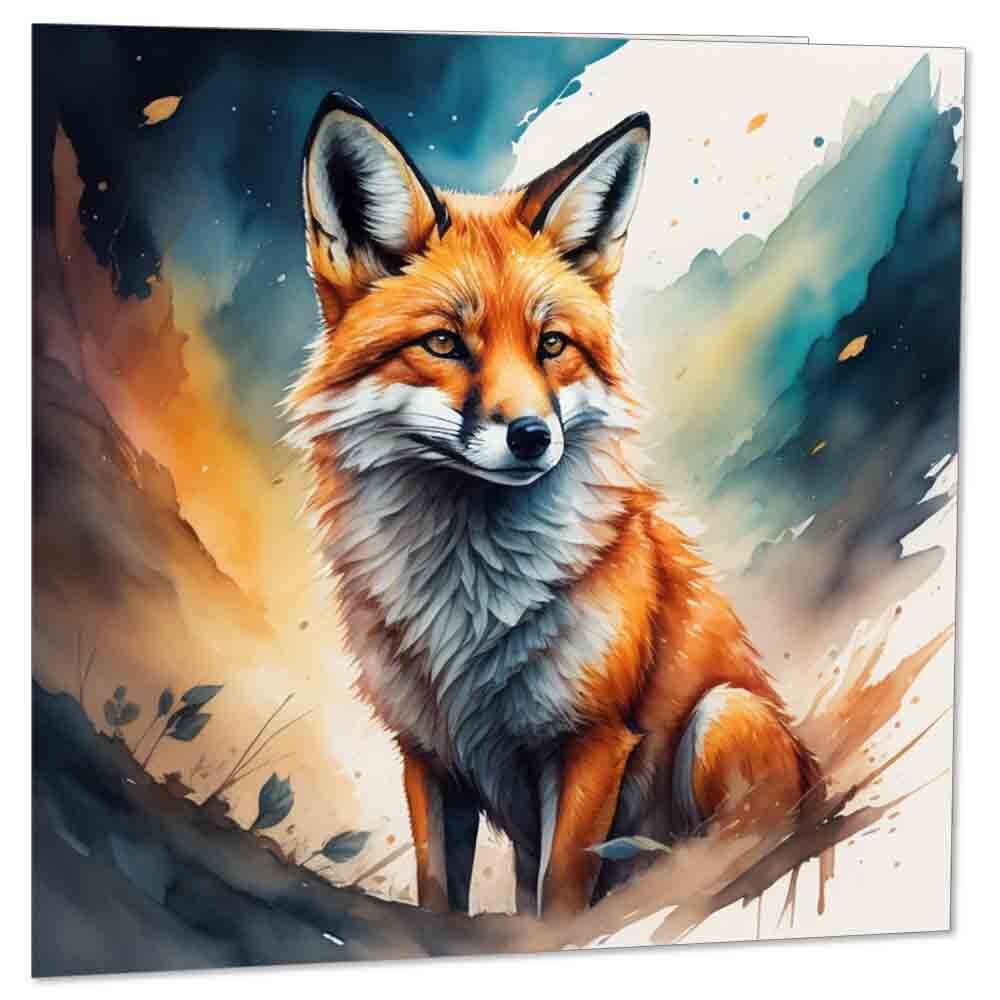 Fox Greeting Card Fox Design Art Painted Watercolour Birthday Card 145 x 145mm - Purple Fox Gifts