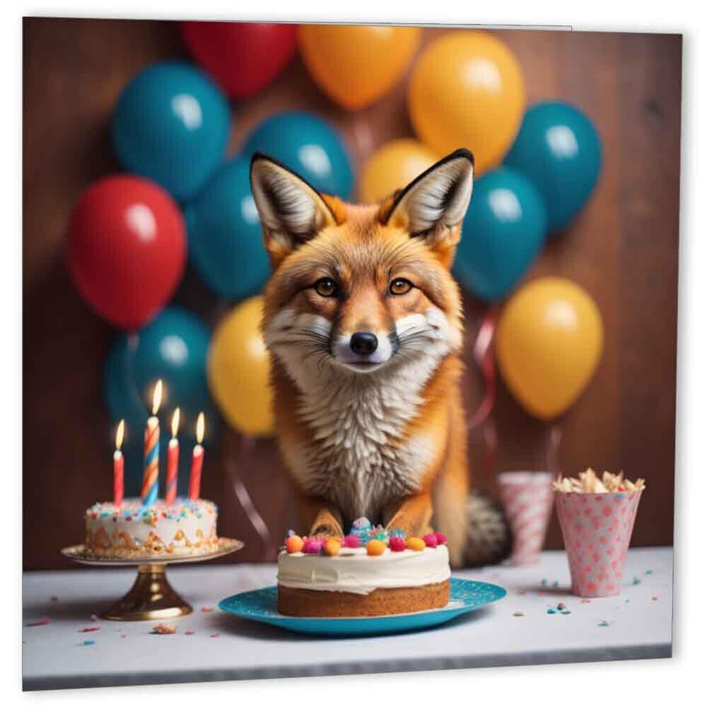 Fox Birthday Card Cute Fox Happy Birthday Cards 147 x 147mm - Purple Fox Gifts