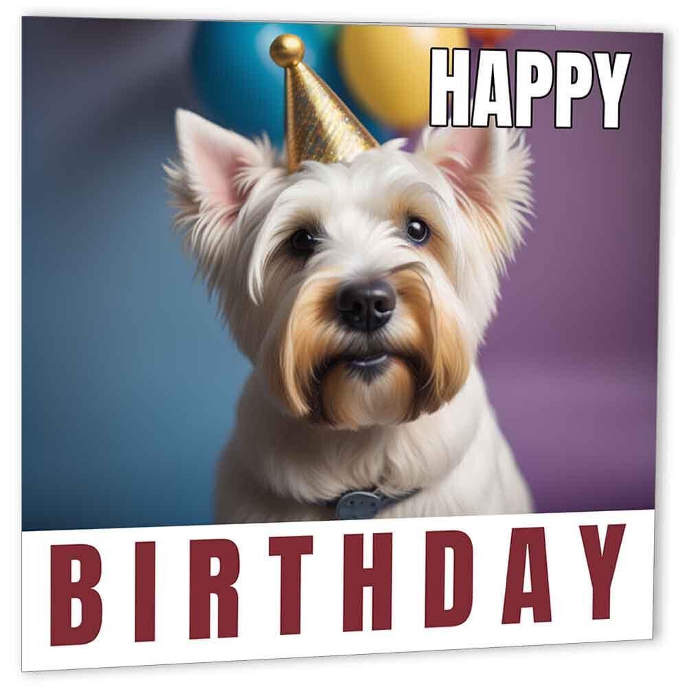 Westie Birthday Card 147 x 147mm West Highland Terrier birthday Card - Purple Fox Gifts