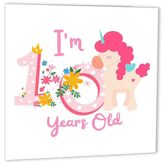 10th Birthday Card Pink Unicorn TEN Years Old Birthday Happy 10th bday - Purple Fox Gifts