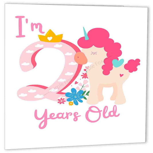2nd Birthday Card Pink Unicorn two Years Old Birthday Happy 2nd bday - Purple Fox Gifts