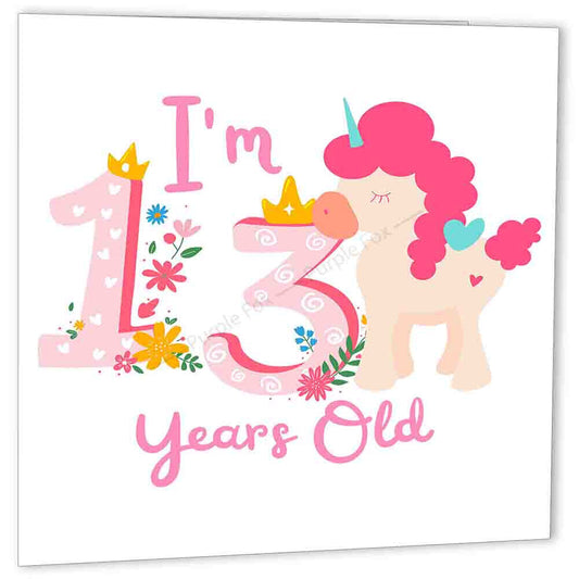 13th Birthday Card Pink Unicorn Thirteen Years Old Birthday Happy 13th bday - Purple Fox Gifts