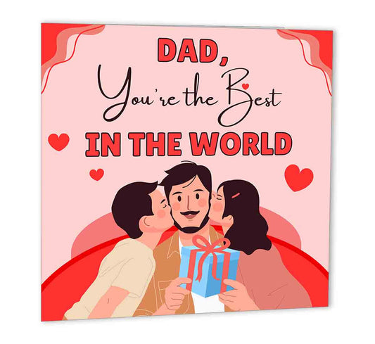Worlds Best Dad Birthday Card Fathers Day Card daddy papa father 147 x 147mm - Purple Fox Gifts