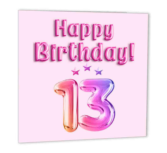 13th Birthday Card Pink Thirteen Years Old Birthday Happy 13th bday - Purple Fox Gifts