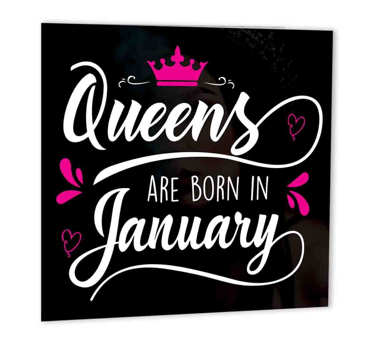 January Birthday Queen Card for Womens Ladies 147 x 147mm - Purple Fox Gifts