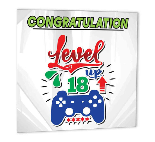 18th Gamer Birthday Card - You Have Reached Level 18 - Boys Birthday Cards, Teen - Purple Fox Gifts