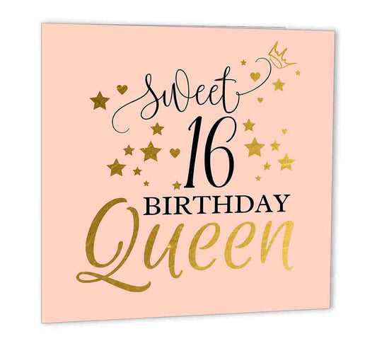 16th Birthday Card - Sweet 16 birthday queen - Sixteen 47 x 147mm - Purple Fox Gifts