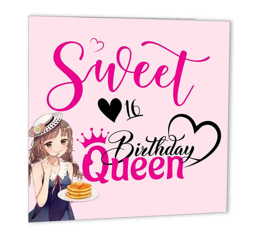 16th Birthday Card - Sweet 16 birthday queen - Sixteen daugthers bday 47 x 147mm - Purple Fox Gifts