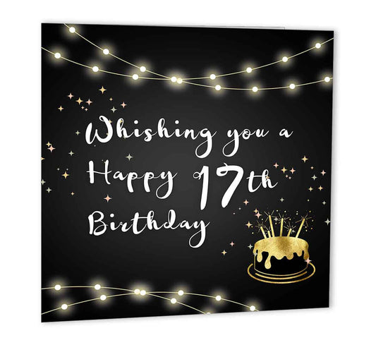 17th Birthday Card for son daughter Happy 17th Birthday Card 147 x 147mm black - Purple Fox Gifts