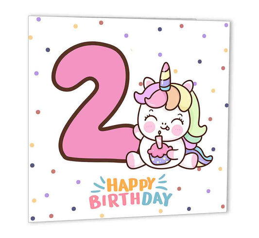 2nd Birthday Unicorn Card Happy Second Birthday for Daughter Son 147 x 147mm - Purple Fox Gifts