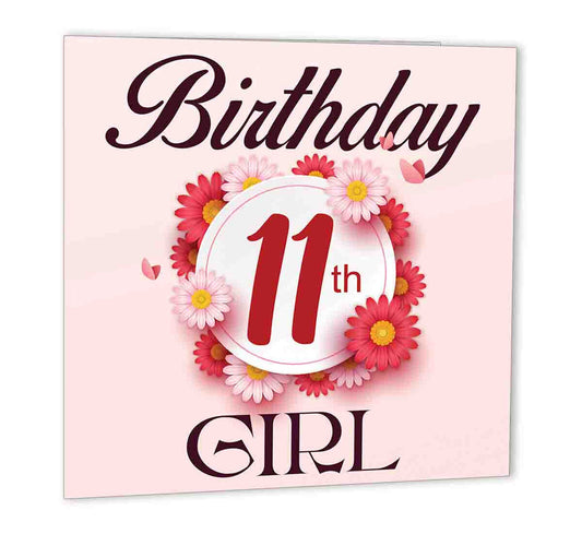 11th Birthday Girl Card Pink eleven Years Old Birthday Happy 11th bday - Purple Fox Gifts