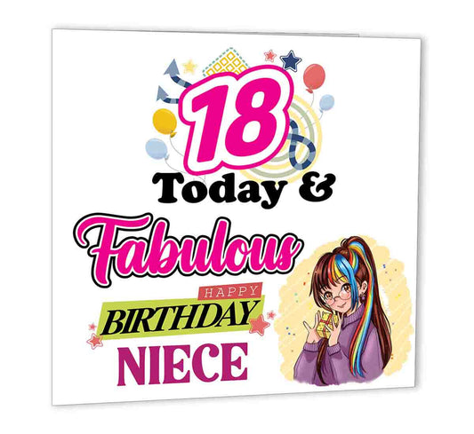 18th Birthday Card for Niece - Neices 18th Birthday Card 147 x 147mm - Purple Fox Gifts