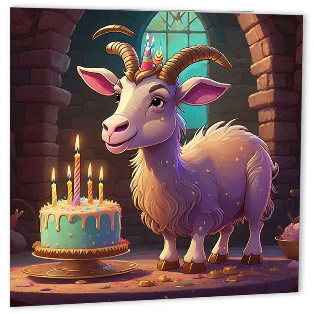 Goat Birthday Card 145 x 145mm - Purple Fox Gifts