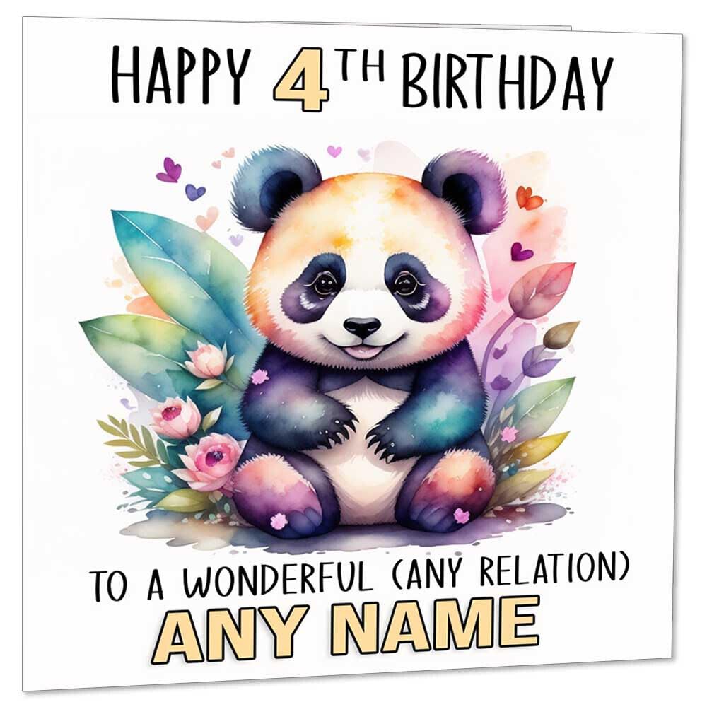 Personalised Kids Panda Birthday Card - Any Age Boys Girls Cute Watercolour - Purple Fox Gifts