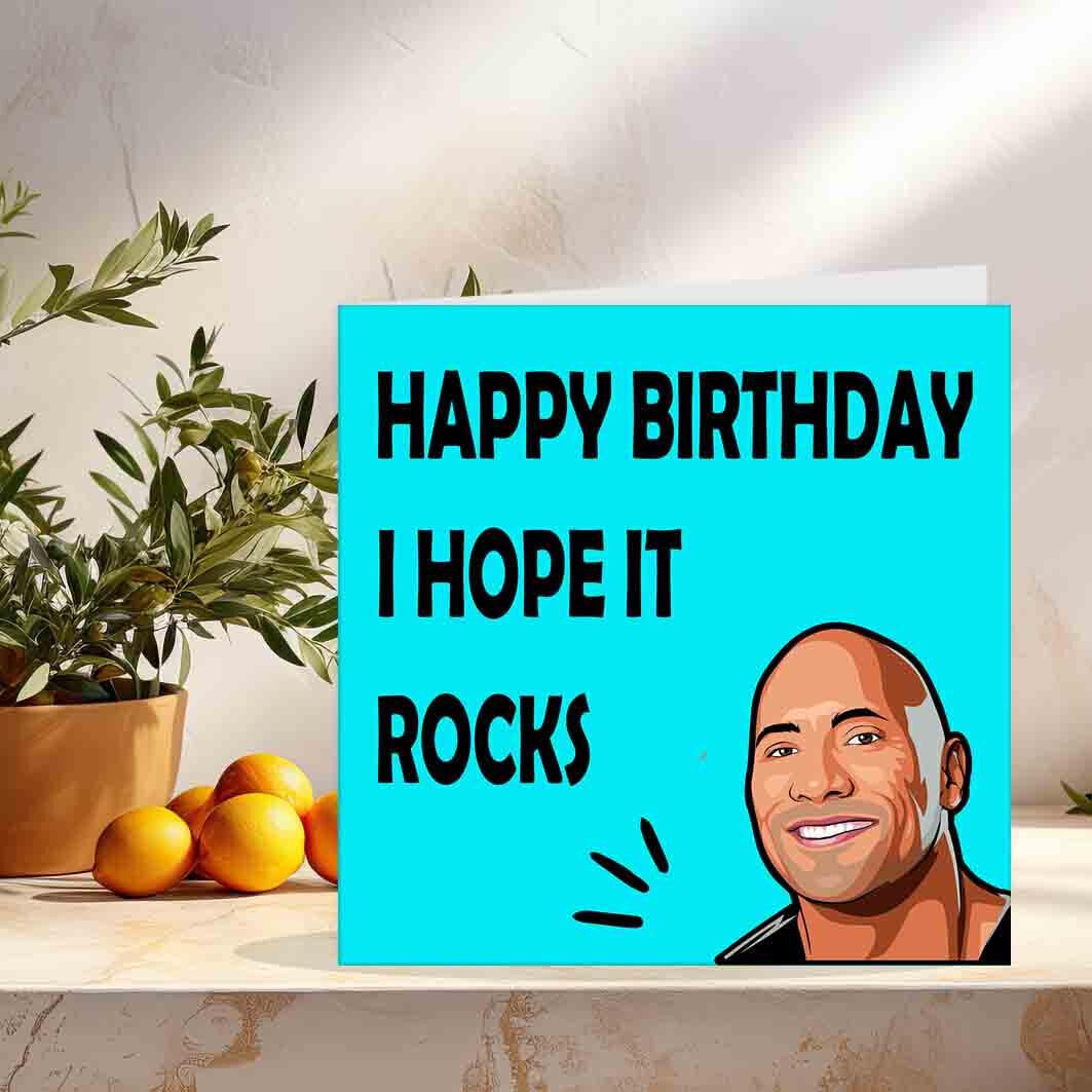 The Rock Birthday Card Funny Dwayne Johnson Birthday Cards Men Women 145 x 145mm - Purple Fox Gifts