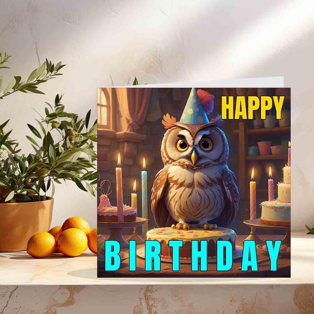 Owl Birthday Card - 145 x 145mm - Purple Fox Gifts