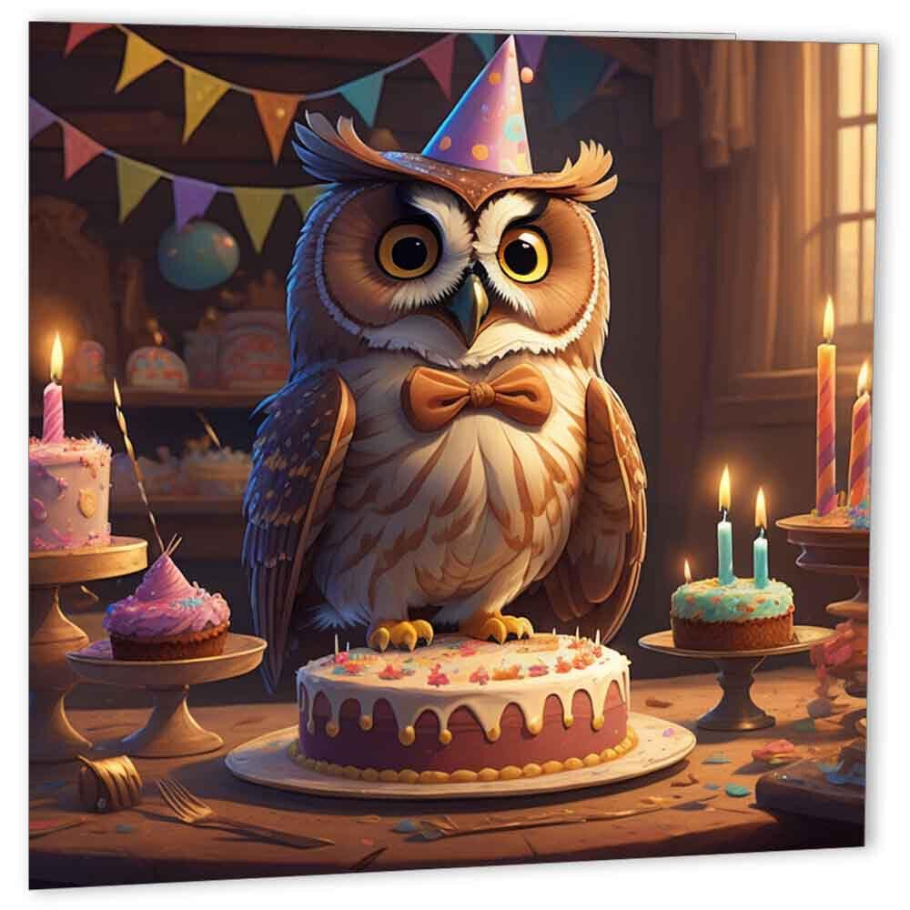 Owl Birthday Card 145 x 145mm - Purple Fox Gifts