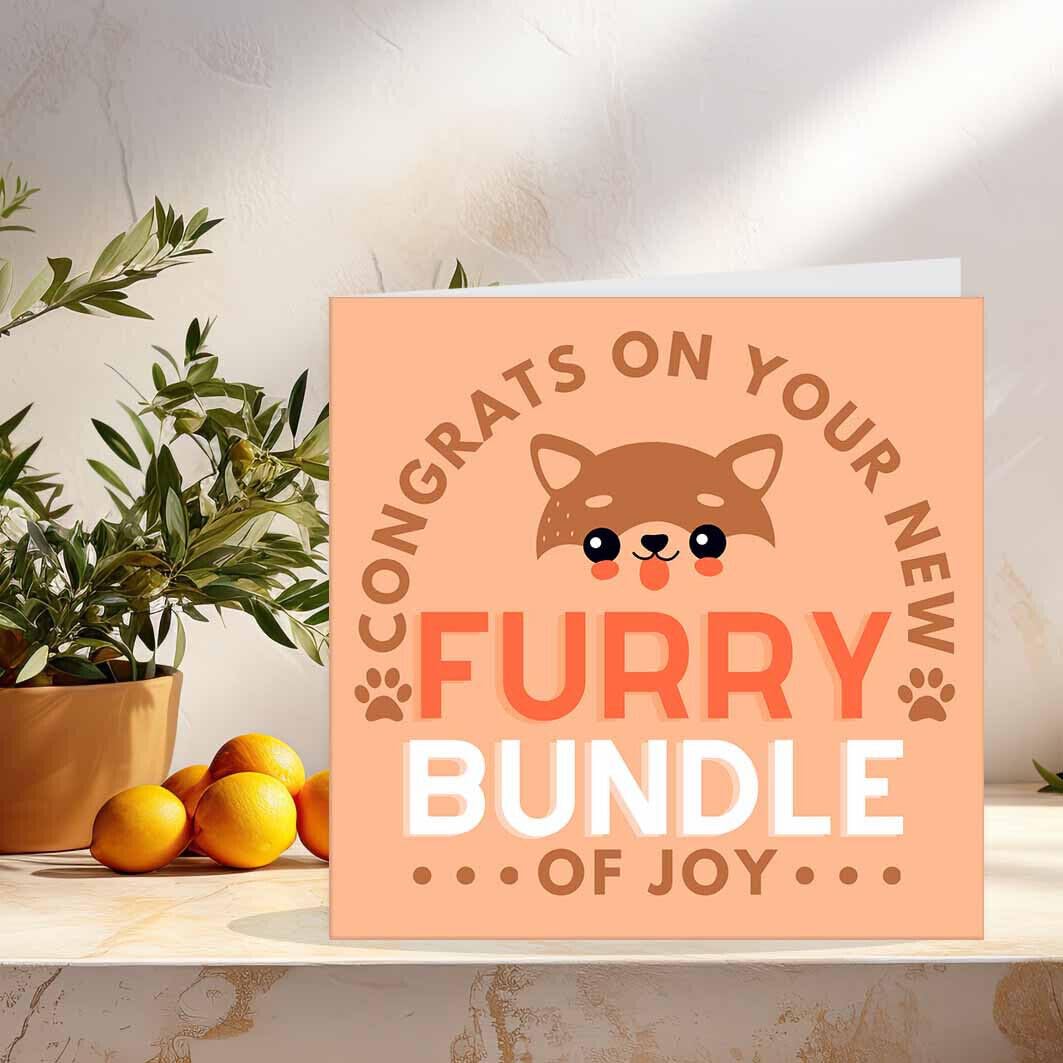 New Fur Baby Card - Congratulations New Pet Card - New Dog Card 145 x 145mm - Purple Fox Gifts