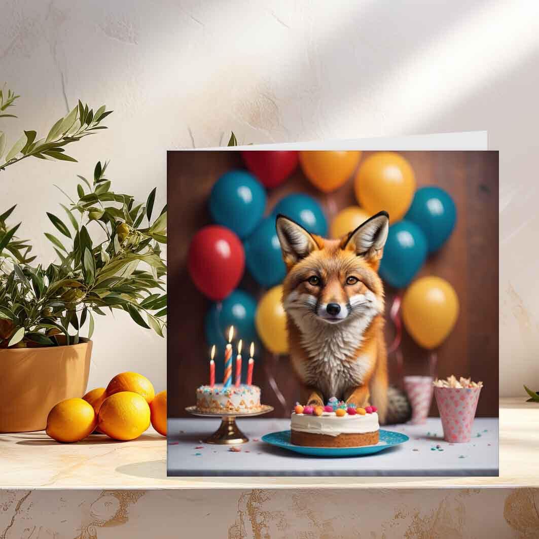 Fox Birthday Card Cute Fox Happy Birthday Cards 147 x 147mm - Purple Fox Gifts