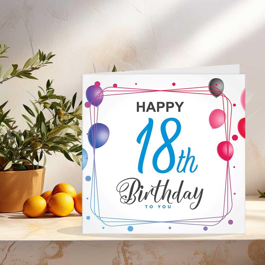18th Birthday Card Happy 18th birthday 147 x 147mm - Purple Fox Gifts