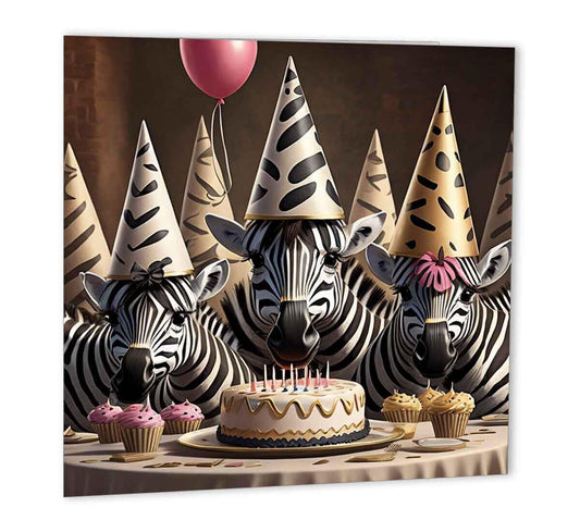Zebra Birthday Card Cute Zebras Greeting Card for Zebra Lovers 147mm x 147mm - Purple Fox Gifts