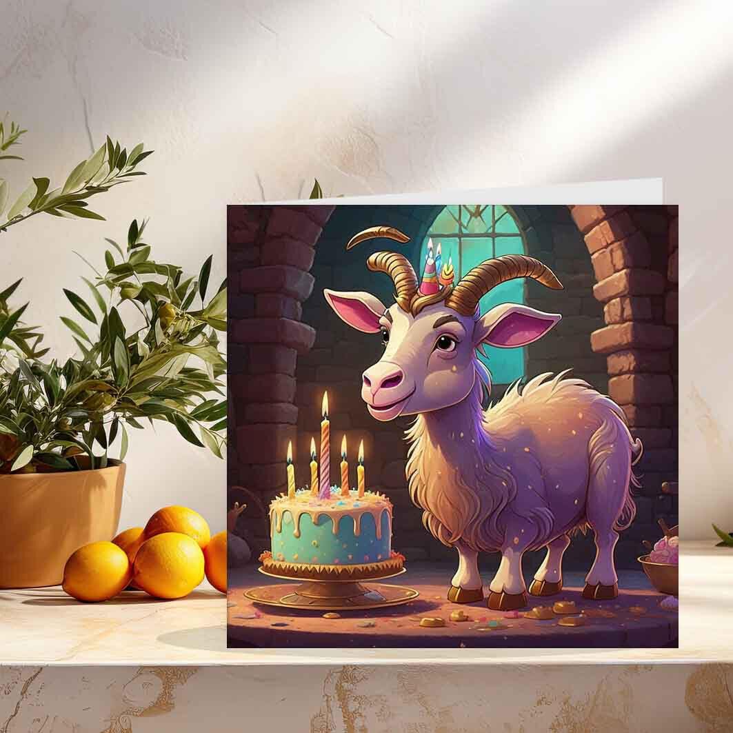 Goat Birthday Card 145 x 145mm - Purple Fox Gifts