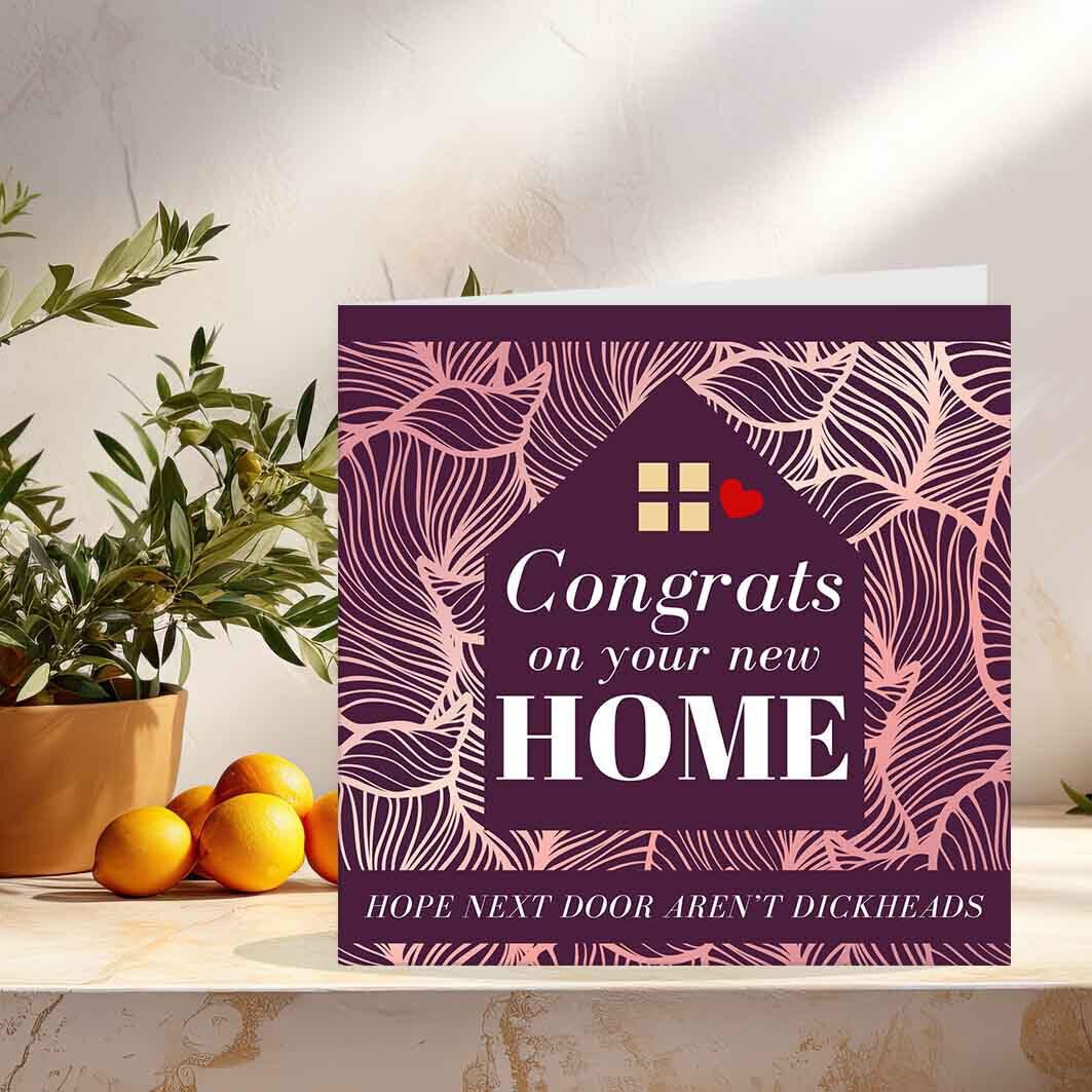 Funny Rude New Home Cards - Di**Heads - joke Congrats moving House warming card - Purple Fox Gifts
