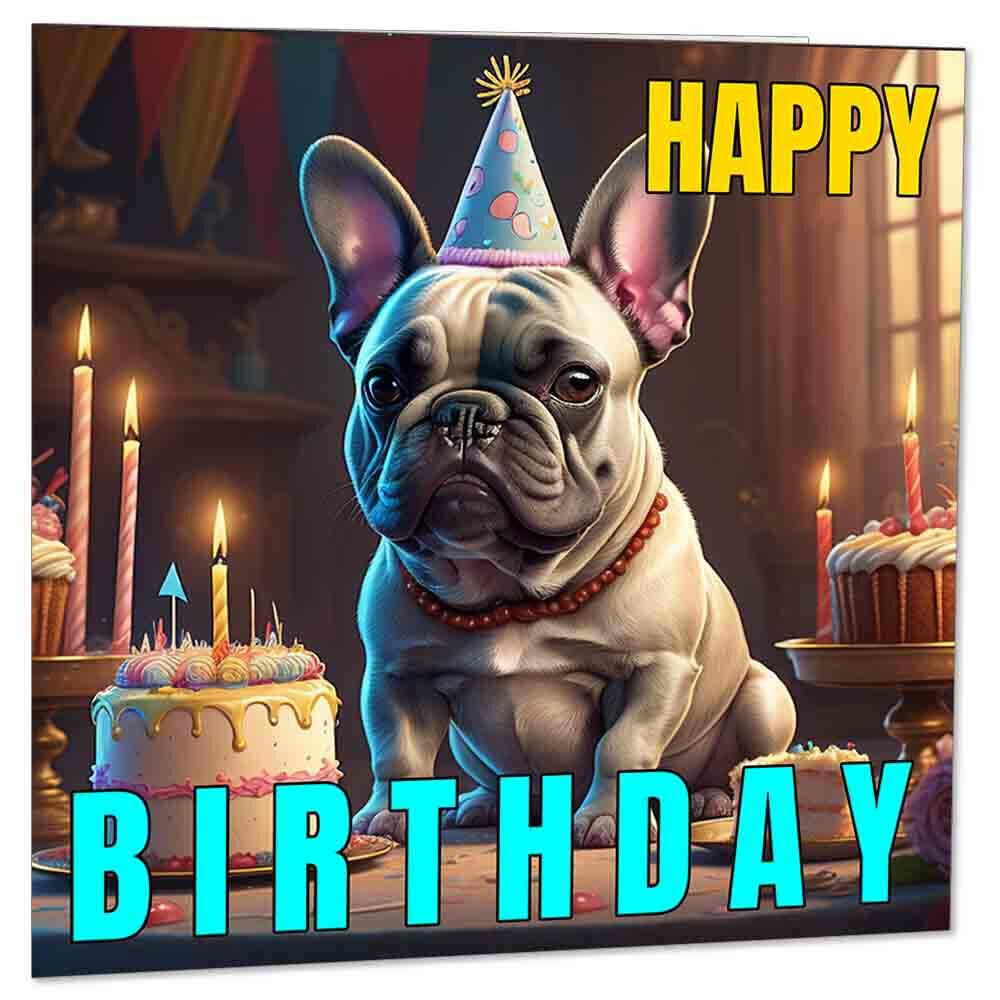 French Bulldog Cute Dog Birthday Cards 145 x 145mm - Purple Fox Gifts