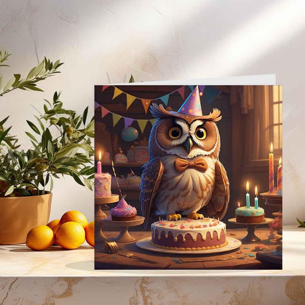 Owl Birthday Card 145 x 145mm - Purple Fox Gifts