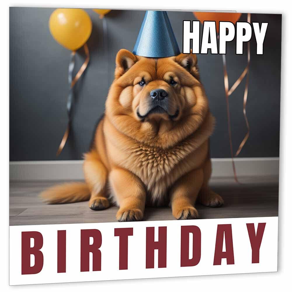 Chow Chow Birthday Card 147 x 147mm Cute Dog Birthday Card - Purple Fox Gifts