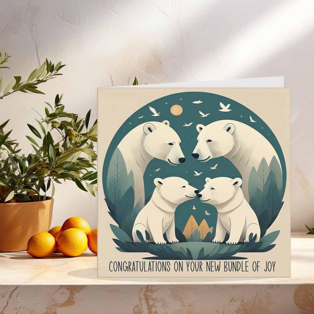 New Baby Card - Congratulations New Parents New Mum Cute Cards 145 x 145mm - Purple Fox Gifts