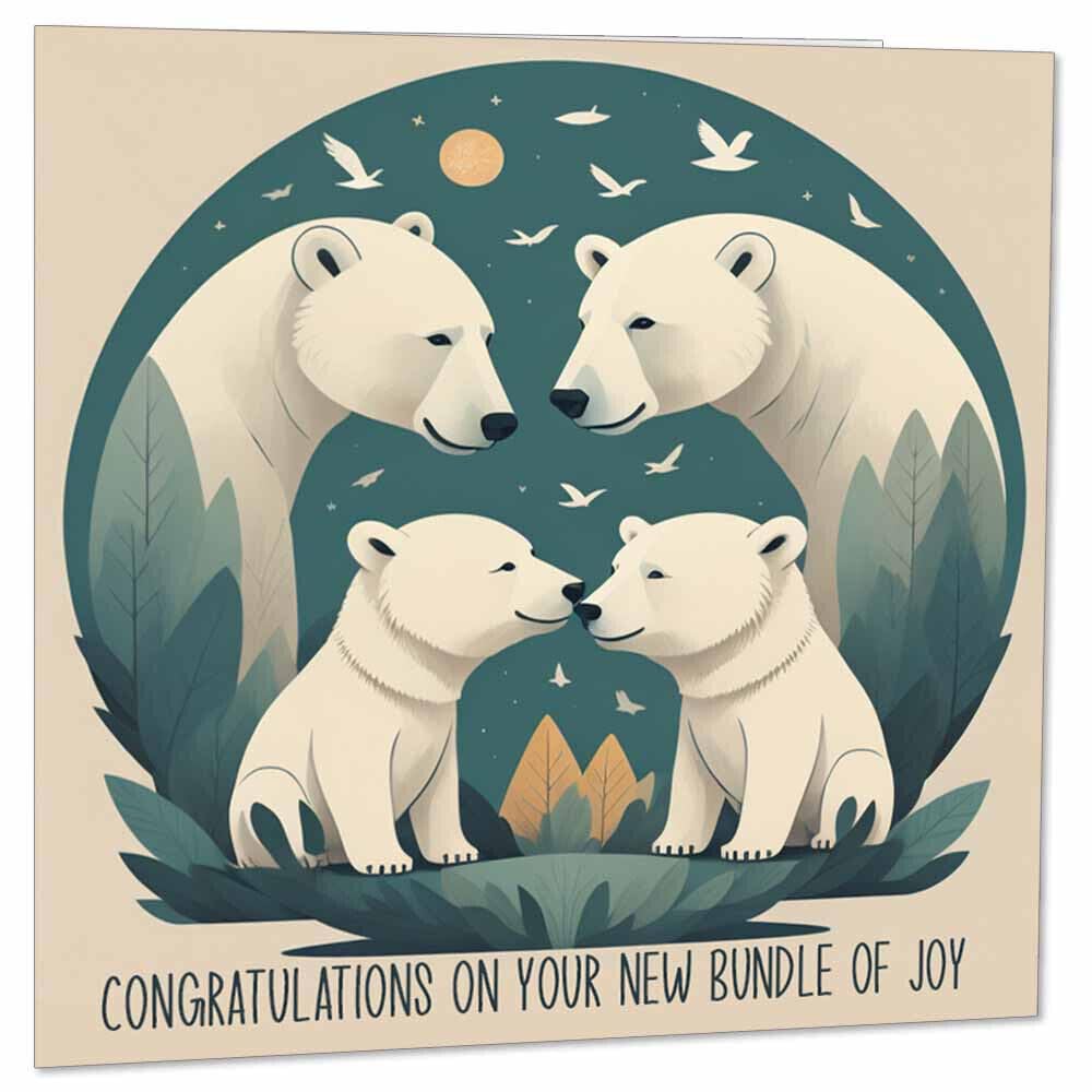 New Baby Card - Congratulations New Parents New Mum Cute Cards 145 x 145mm - Purple Fox Gifts