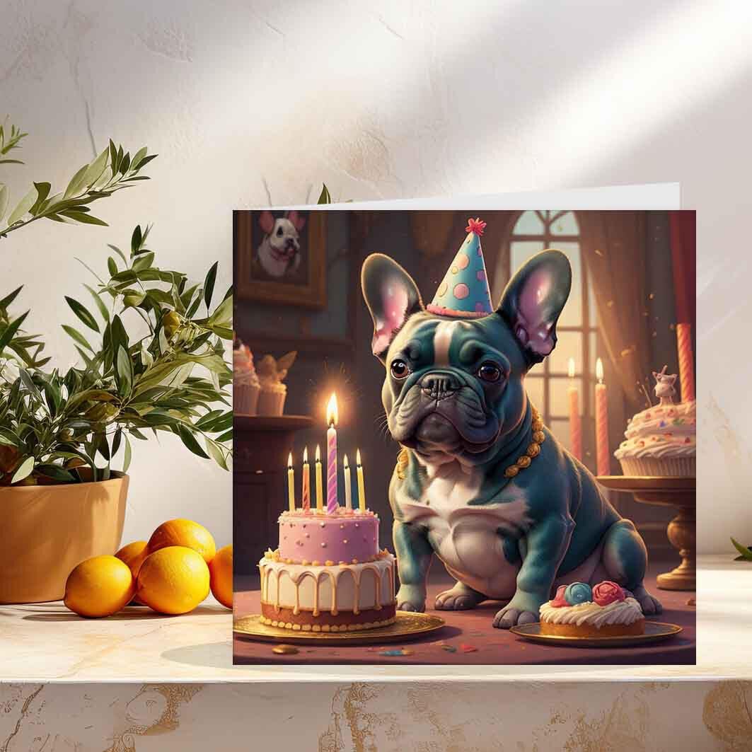 French Bulldog Birthday Card 147 x 147mm - Purple Fox Gifts