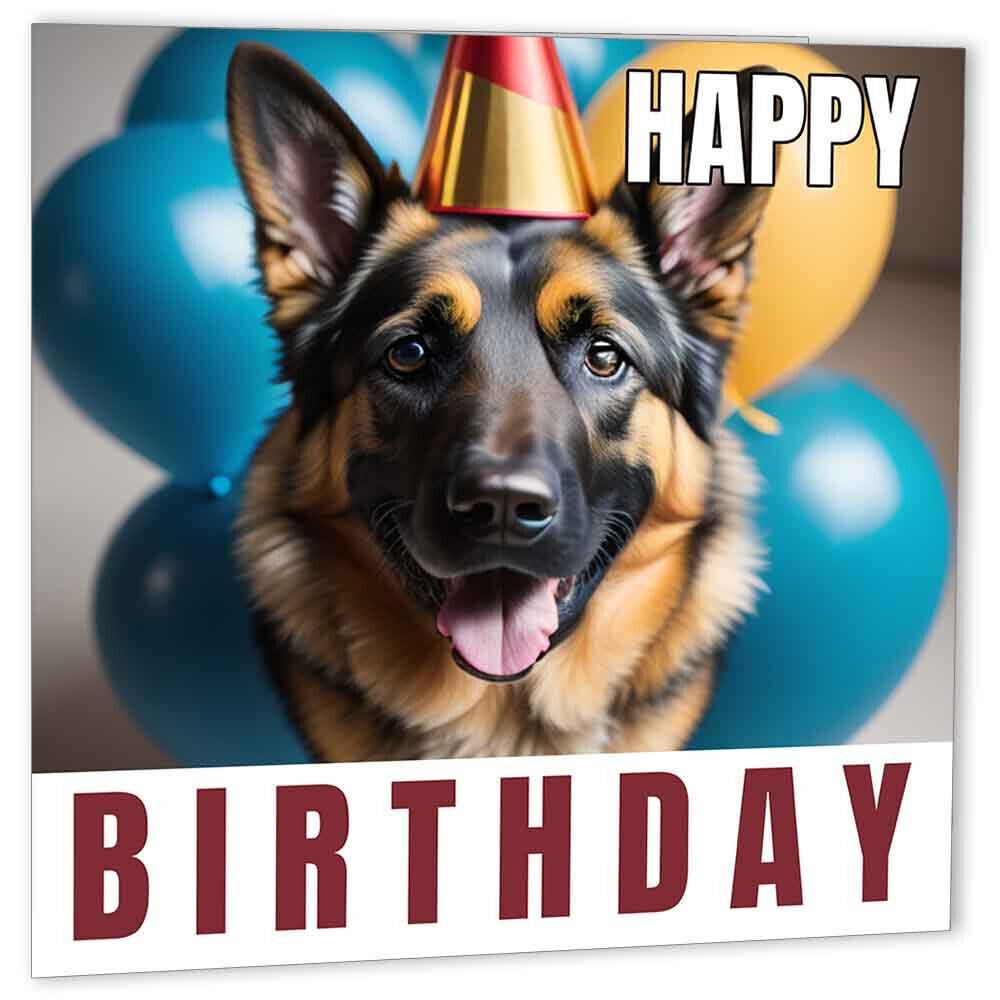 German Shepherd Birthday Card 147 x 147mm Dog Happy Birthday Card - Purple Fox Gifts