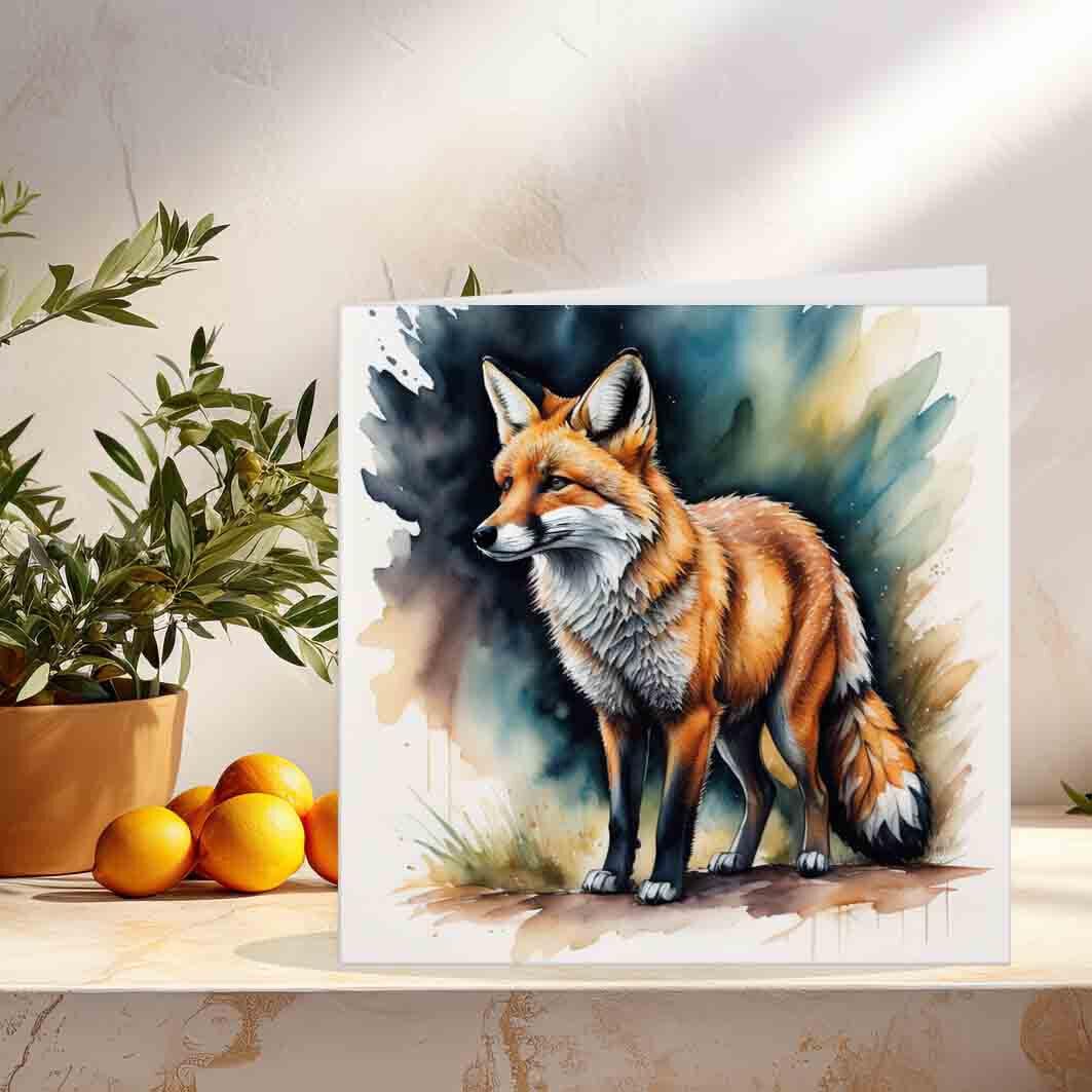 Water Colour Fox Animal Birthday Card Fox Card Greeting Card 145 x 145mm - Purple Fox Gifts