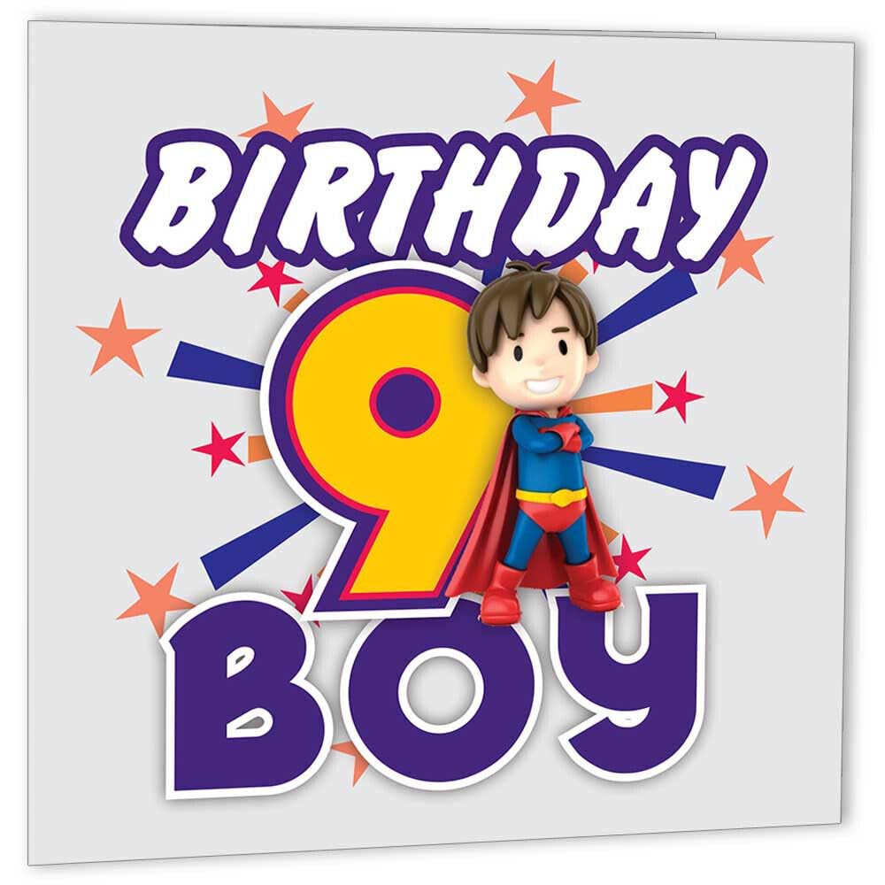 9th Birthday Card for Son Birthday boy 147 x 147mm - Purple Fox Gifts