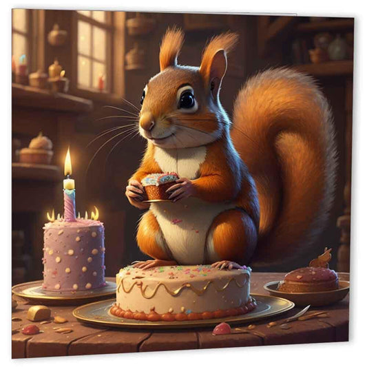Squirrel Birthday Card Cute Squirrel Cards 145 x 145mm - Purple Fox Gifts