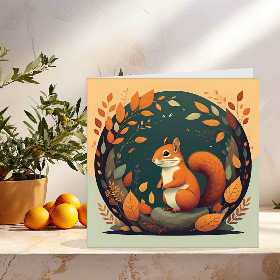 Squirrel Greeting Card - Cute Squirrel Design Birthday Card 145 x 145mm - Purple Fox Gifts