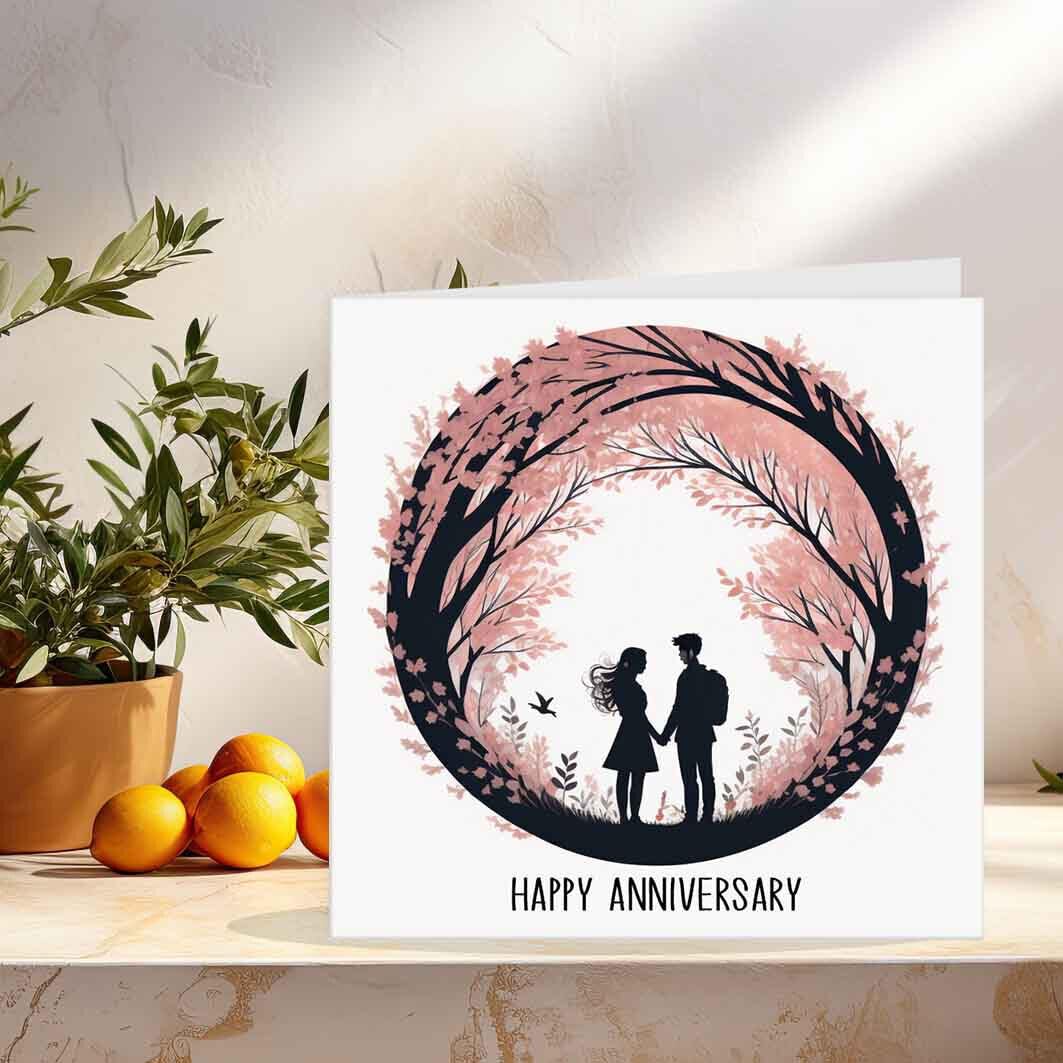 Anniversary Cards - For Girlfriend Boyfriend Couples Husband Wife 145 x 145mm - Purple Fox Gifts