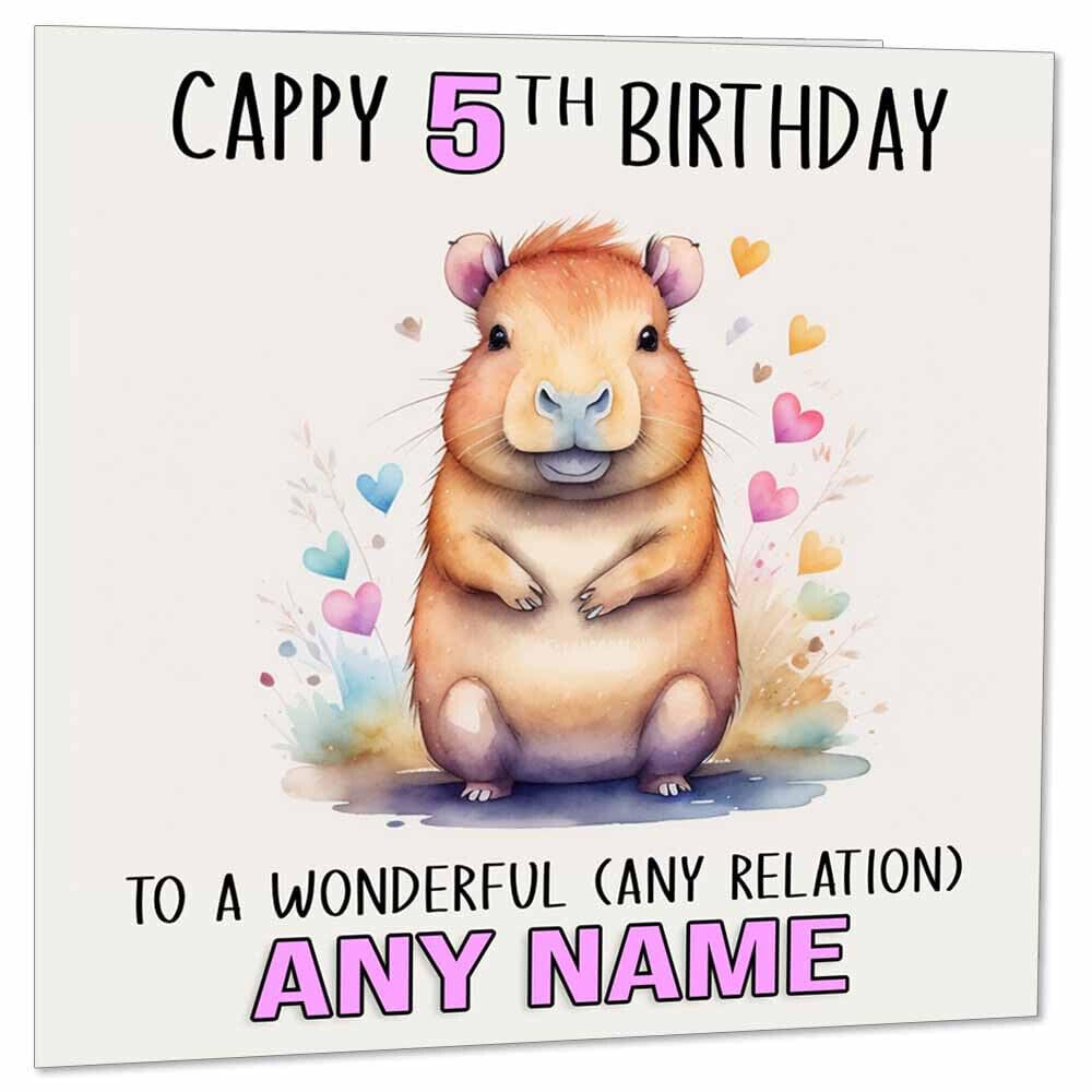 Kids Capybara Birthday Card Personalised - Any Age, Name & Relation 145 x 145mm - Purple Fox Gifts