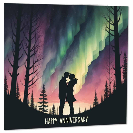 Happy Anniversary Card - Northern Lights 145 x 145mm - Purple Fox Gifts