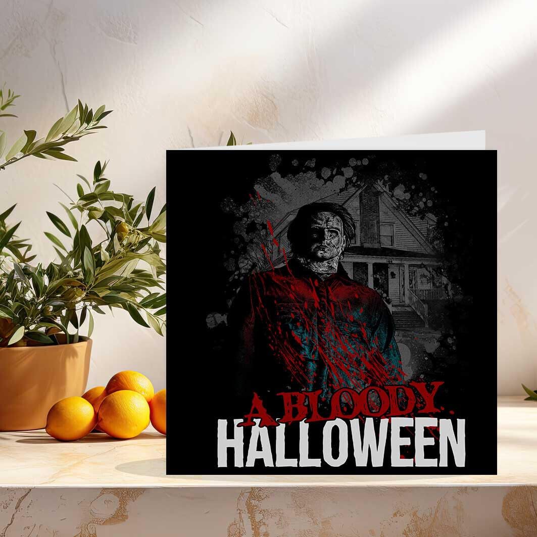 Horror Movie Halloween Cards - Bloody Halloween 145 x 145mm - Purple Fox Gifts