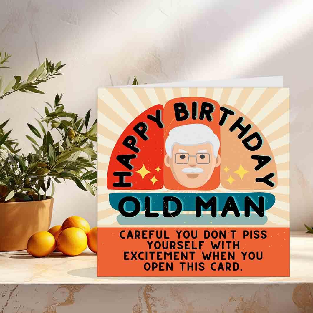 Rude Happy Birthday Cards for Dad - Old Man - Funny Birthday Card for Dads bday - Purple Fox Gifts