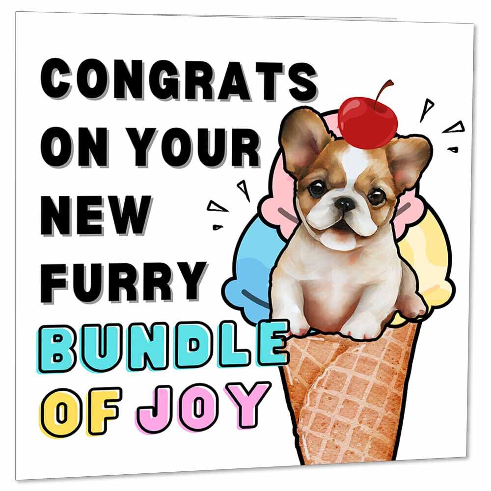New Fur Baby Card - New Pet Card - Cute Funny Congrats New puppy Dog 145 x 145mm - Purple Fox Gifts